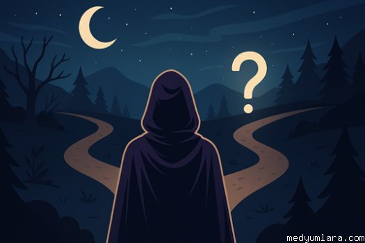 Güvenilir medyum nasıl bulunur rehberini anlatan mistik yol ayrımı illüstrasyonu