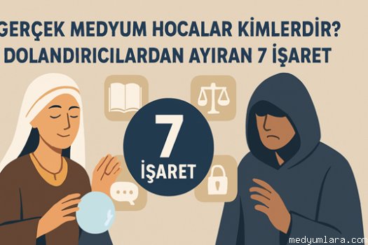 Gerçek medyum hocaları ile sahte medyumları ayıran 7 işareti anlatan illüstratif görsel
