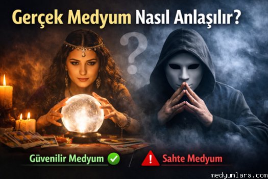 Gerçek medyum nasıl anlaşılır? Güvenilir medyum ile sahte medyum arasındaki farkı gösteren karşılaştırmalı görsel.